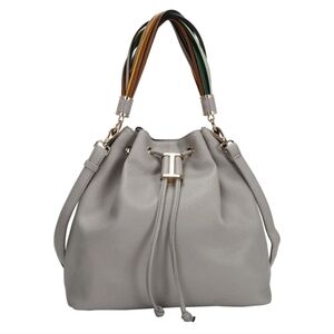 Chic Gray Leather Hobo Bag with Multicolor Strap